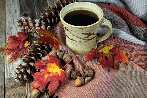 Autumn Black Coffee On Blanket Stock Photos