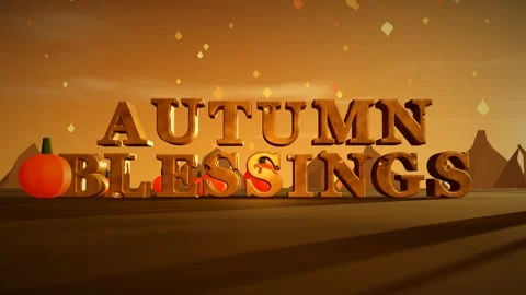 Autumn Blessings Burnished Copper 3D Letters with Pumpkins and Falling Maple Stock Footage 343370764