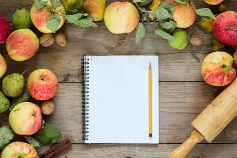 Autumn border from apples background with copy space Stock Photos
