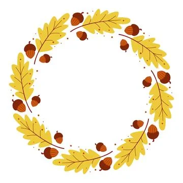 Autumn border frame made of acorns and leaves Stock Illustration