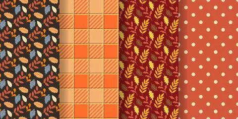 Autumn botanical seamless patterns collection Illustrazione stock