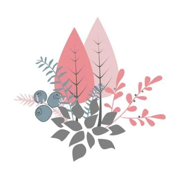 Autumn bouquet vector. Forest trees, bushes, and berries. Stock Illustration