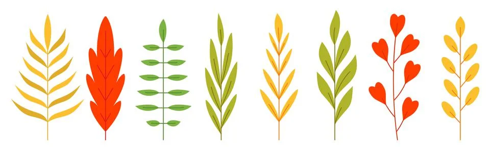 Autumn branch fall leaf flat icon set eco sprout Stock Illustration