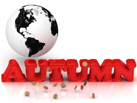 AUTUMN bright color letters, black and white Earth on a white background Stock Illustration