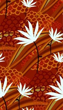 Autumn brown seamless pattern vector floral design primitive scandinavian Stock Illustration