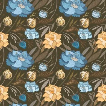 Autumn Brown Vector Floral Pattern Stock Illustration
