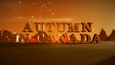 Autumn In Canada Burnished Copper 3D Letters with Pumpkins and Falling Maple Stock Footage 343371109
