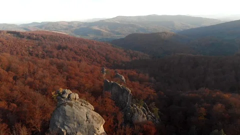 Autumn carpathians over the dunes of the rocks Stock Footage