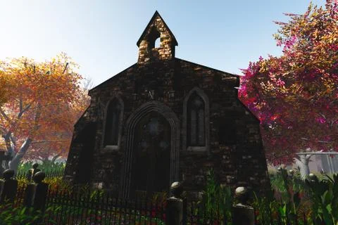 Autumn in Cemetery 3D render Illustrazione stock