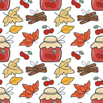 Autumn cherry jam seamless pattern Stock Illustration