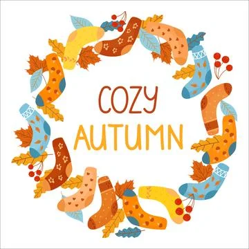 Autumn circular composition in the style of flat isolated on a white back Stock Illustration