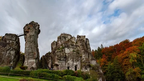 Autumn cliffs and white clouds. Time lapse. Stock Footage 125704134