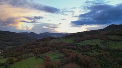 Autumn Cloudy Sunset Hyperlapse Aerial View Video stock 322068853