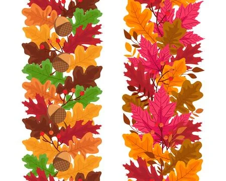 Autumn Color Oak Maple Tree Leaves Seamless Border Stockillustratie