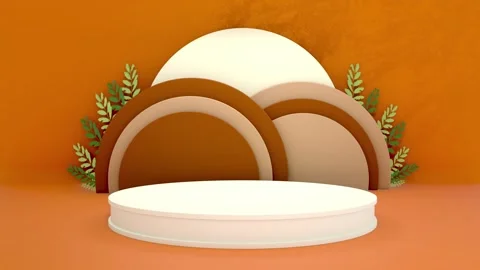 Autumn colored, abstract 3D render circle pedestal podium backdrop show dis.. Video stock 317645250