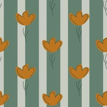 Autumn colors seamless pattern with brown simple flower elements. Grey and gr イラスト素材