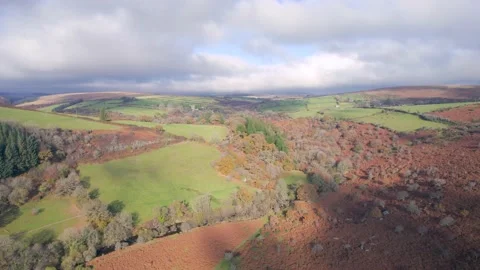 Autumn Colours over River Dart from a drone, Dartmoor Park, Devon, England Stock-Footage 165851496