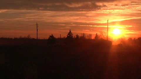 Autumn Combine Sunset Stock Footage 1097559