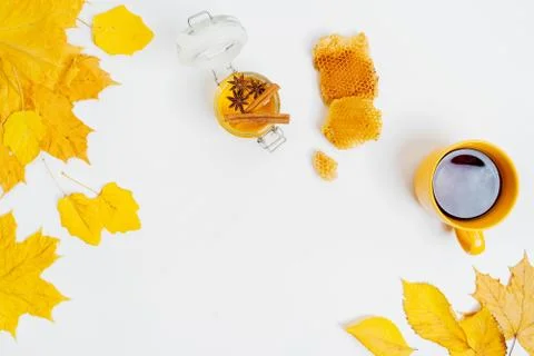 Autumn composition flat lay. Comfortable and cozy autumn, lifestyle concept. Stock Photos