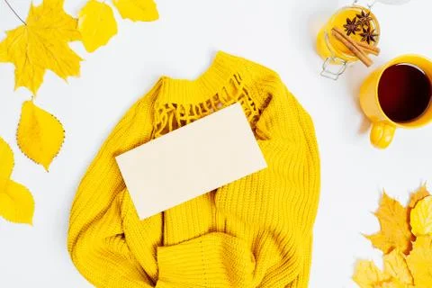 Autumn composition flat lay. Comfortable and cozy autumn, lifestyle concept. Stock Photos