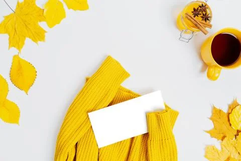Autumn composition flat lay. Comfortable and cozy autumn, lifestyle concept. Stock Photos