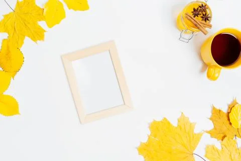 Autumn composition flat lay. Comfortable and cozy autumn, lifestyle concept. Stock Photos