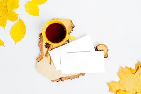 Autumn composition flat lay. Comfortable and cozy autumn, lifestyle concept. Stock Photos