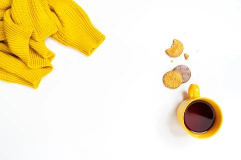 Autumn composition flat lay. Comfortable and cozy autumn, lifestyle concept. Stock Photos