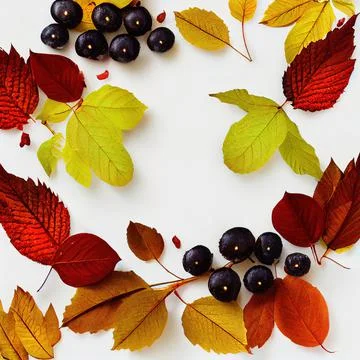 Autumn composition of multi-colored fallen leaves of oak, maple, berries and  Stock Photos