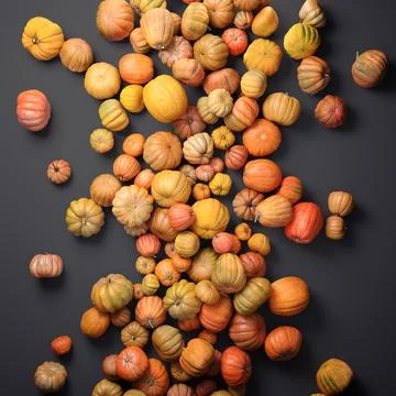 Autumn composition of orange pumpkins on gray table background. Stock Illustration