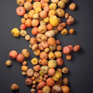 Autumn composition of orange pumpkins on gray table background. Stock Illustration