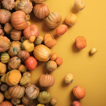 Autumn composition of orange pumpkins on white table background. Stock Illustration
