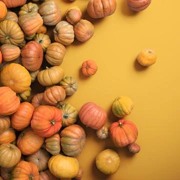 Autumn composition of orange pumpkins on white table background. Stock Illustration