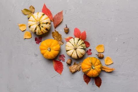 Autumn composition. Pattern made of dried leaves and other design accessories 写真素材