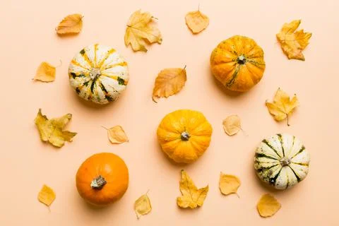 Autumn composition. Pattern made of dried leaves and other design accessories 写真素材