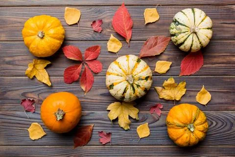 Autumn composition. Pattern made of dried leaves and other design accessories 写真素材