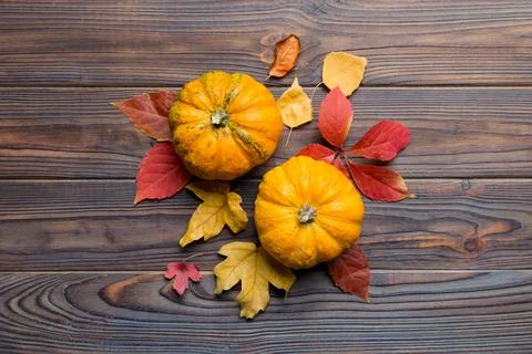 Autumn composition. Pattern made of dried leaves and other design accessori.. Stock Photos