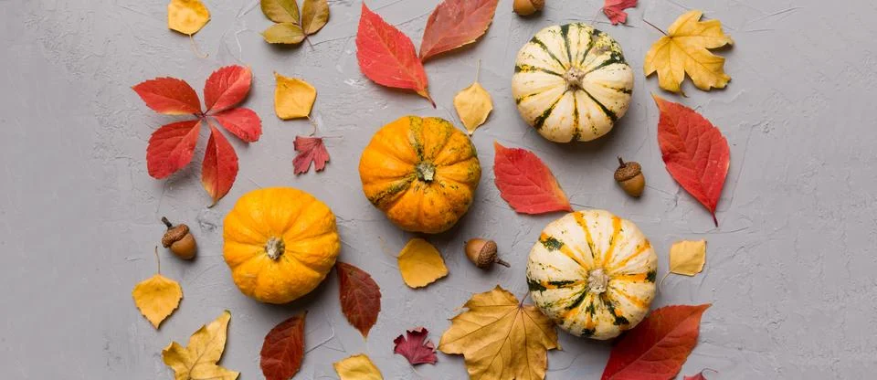 Autumn composition. Pattern made of dried leaves and other design accessories 写真素材