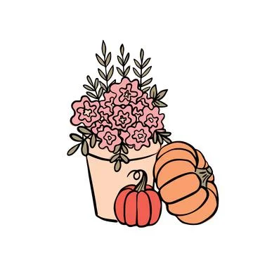 Autumn composition with pumpkin. Still life with plants in vase with home decor Stock Illustration