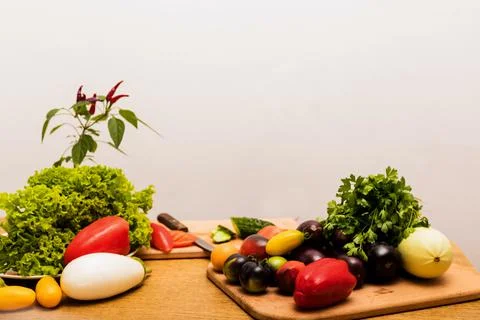 Autumn composition of vegetables on the table on a white background Stock Photos