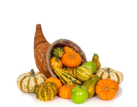 Autumn Cornucopia on white Stock Photos