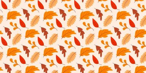 Autumn cozy seamless pattern with falling leaves Stock Illustration