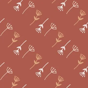 Autumn dandelion seamless pattern. Brick color background and white and beige Illustrazione stock