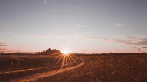 Autumn dawn in the field, time lapse, hyperlapse, autumn colors of the autumn Stock Footage 163053219
