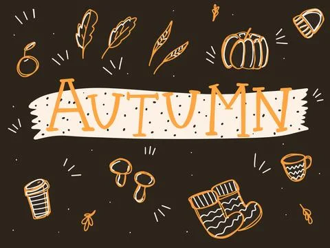 Autumn decorative elements set, autumn lettering vector illustration 스톡 일러스트
