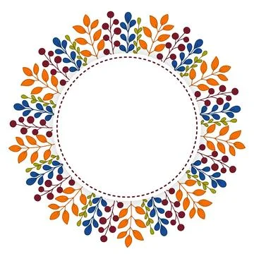 Autumn decorative round frame. Pattern with autumn elements - leaves, branc.. イラスト素材