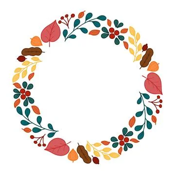 Autumn decorative round frame, template with autumn elements - leaves, twig.. Stock Illustration