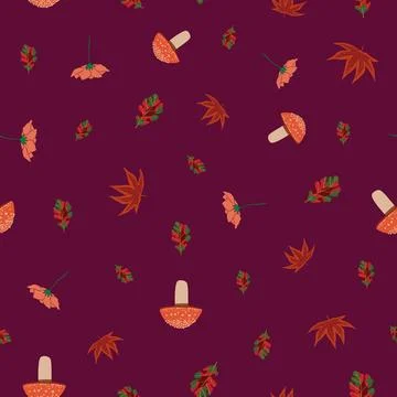 Autumn ditsy seamless pattern on purple background Stock Illustration
