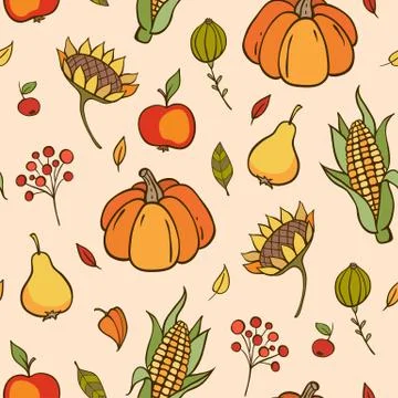 Autumn doodle seamless pattern Stock Illustration