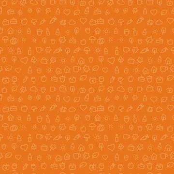 Autumn doodle seamless pattern, orange tone on tone イラスト素材